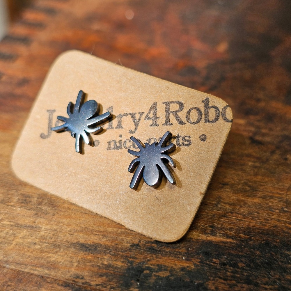 Spider Stud Earrings Women OS Black Stainless Steel Goth Punk Spooky Jewelry